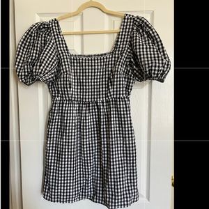 NWT Plaid Black and white check smocked-back dress!
